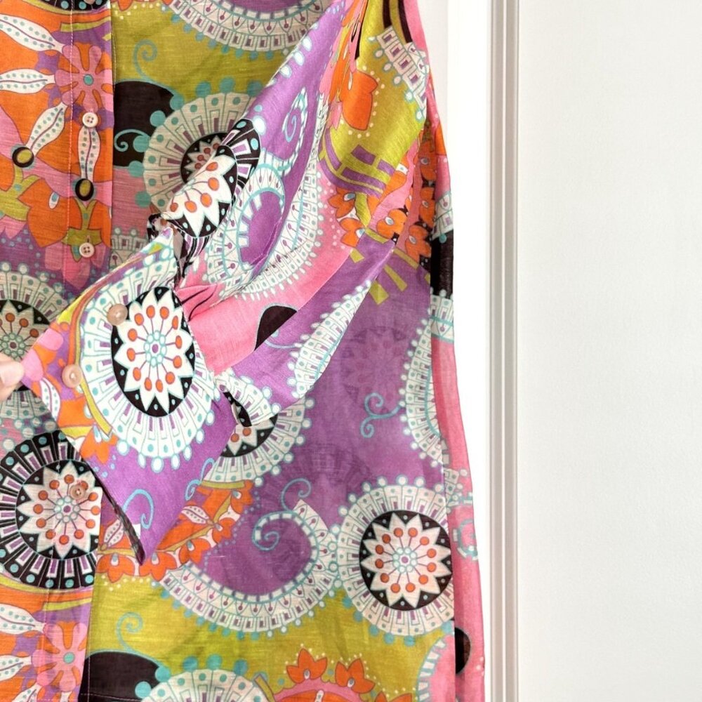 ALEXIS Pink Multi Paisley Floral Linen Silk Long Sleeve Button Up Shirt Size S - Picture 5 of 7